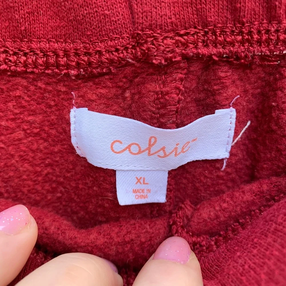Colsie Fleece Lounge Red Sweatspants and Crop Sweatshirt XL